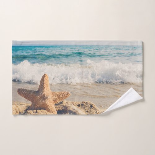 Starfish on a Sandy Beach Photograph Bath Towel Set