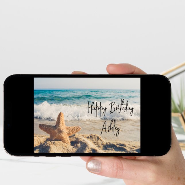 Starfish on a Sandy Beach Photograph Birthday Card (Front Digital)