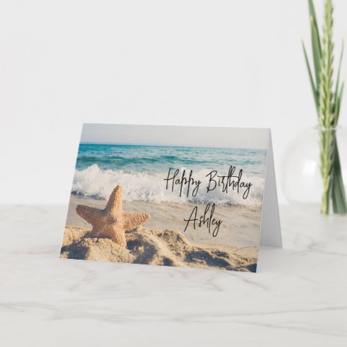 Starfish on a Sandy Beach Photograph Birthday Card