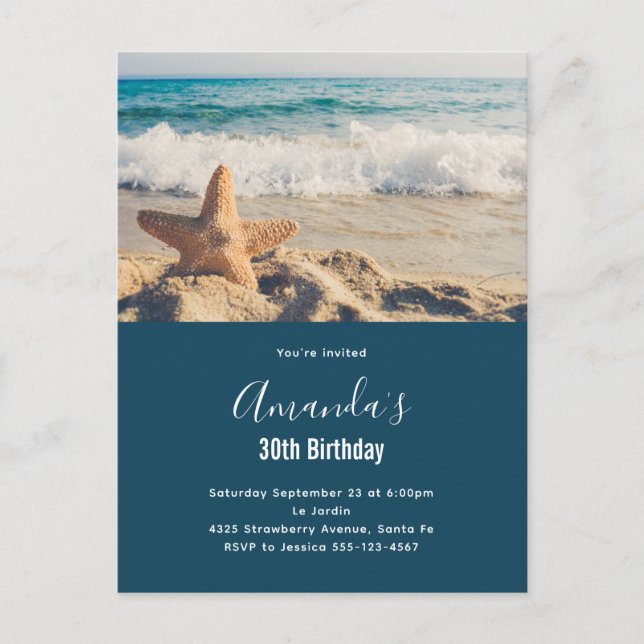 Starfish on a Sandy Beach Photograph Birthday Postcard (Front)