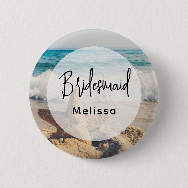 Starfish on a Sandy Beach Photograph Bridesmaid Button (Front)