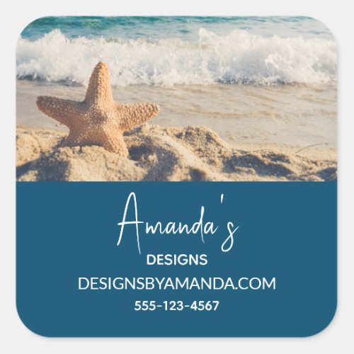 Starfish on a Sandy Beach Photograph Business Square Sticker