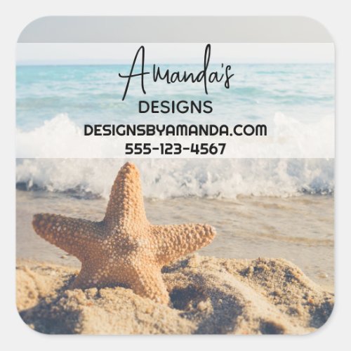 Starfish on a Sandy Beach Photograph Business Square Sticker