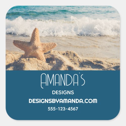 Starfish on a Sandy Beach Photograph Business Square Sticker