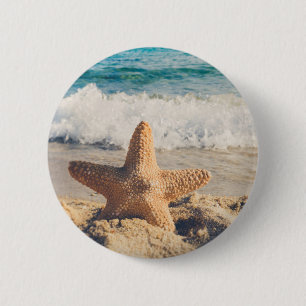 Starfish on a Sandy Beach Photograph Button