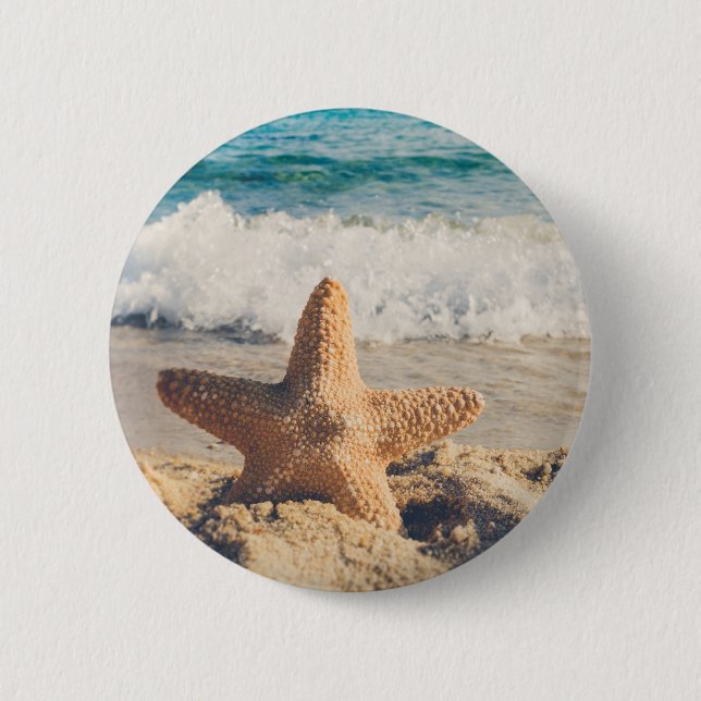 Starfish on a Sandy Beach Photograph Button (Front)