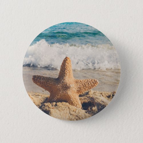 Starfish on a Sandy Beach Photograph Button