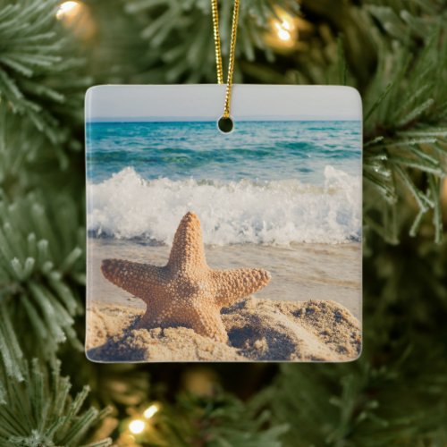 Starfish on a Sandy Beach Photograph Ceramic Ornament