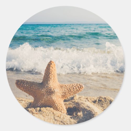 Starfish on a Sandy Beach Photograph Classic Round Sticker