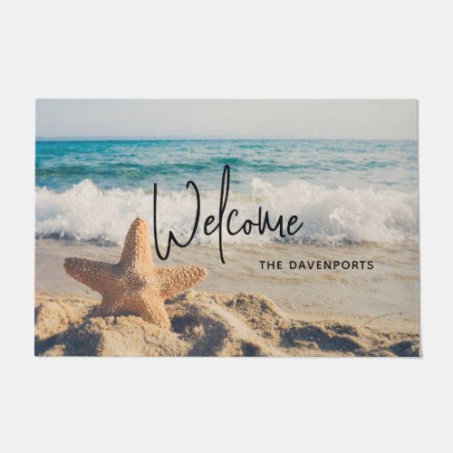 Starfish on a Sandy Beach Photograph Doormat