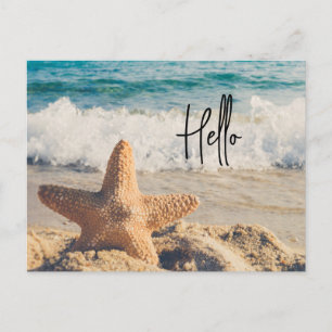 Starfish on a Sandy Beach Photograph Hello Holiday Postcard