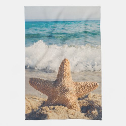 Starfish on a Sandy Beach Photograph Kitchen Towel