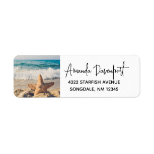Starfish on a Sandy Beach Photograph Label