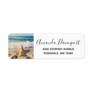 Starfish on a Sandy Beach Photograph Label