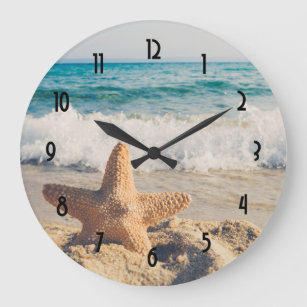 Starfish on a Sandy Beach Photograph Large Clock