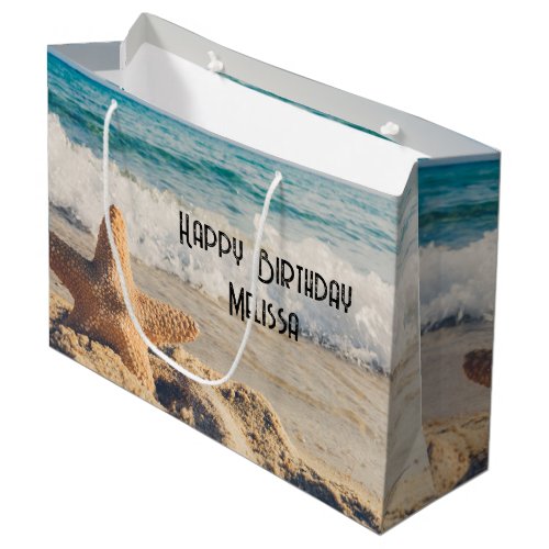 Starfish on a Sandy Beach Photograph Large Gift Bag