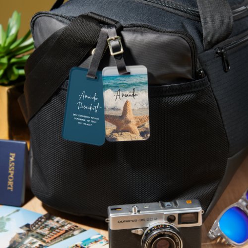 Starfish on a Sandy Beach Photograph Luggage Tag