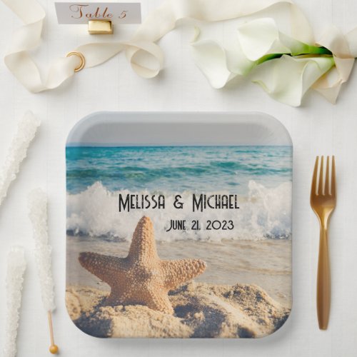 Starfish on a Sandy Beach Photograph Paper Plates