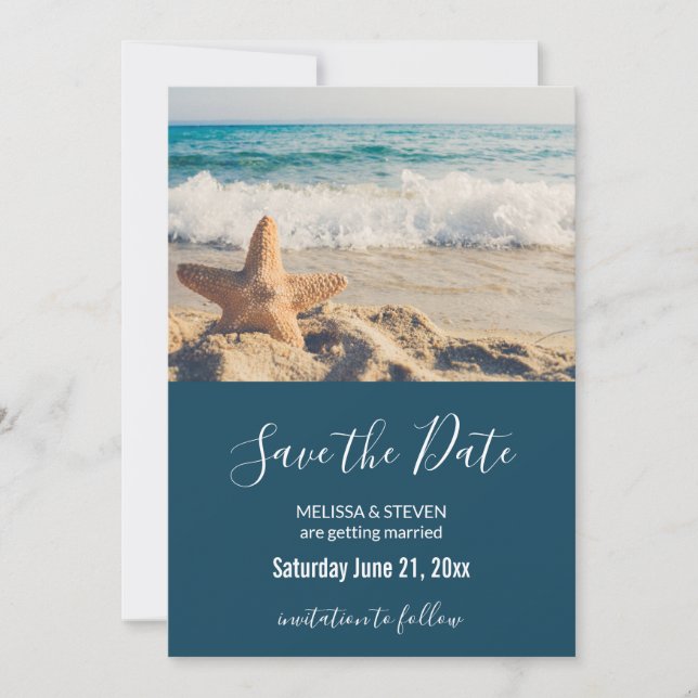 Starfish on a Sandy Beach Photograph Save The Date (Front)