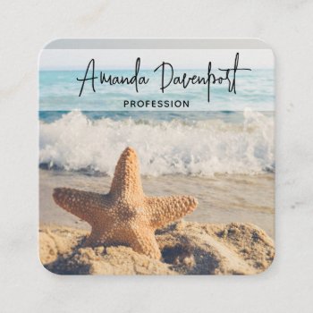 Starfish On A Sandy Beach Photograph Square Business Card by Mirribug at Zazzle