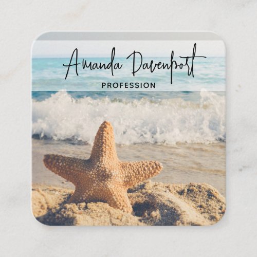 Starfish on a Sandy Beach Photograph Square Business Card