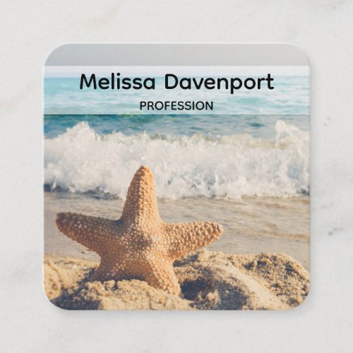 Starfish on a Sandy Beach Photograph Square Business Card