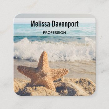 Starfish On A Sandy Beach Photograph Square Business Card by Mirribug at Zazzle