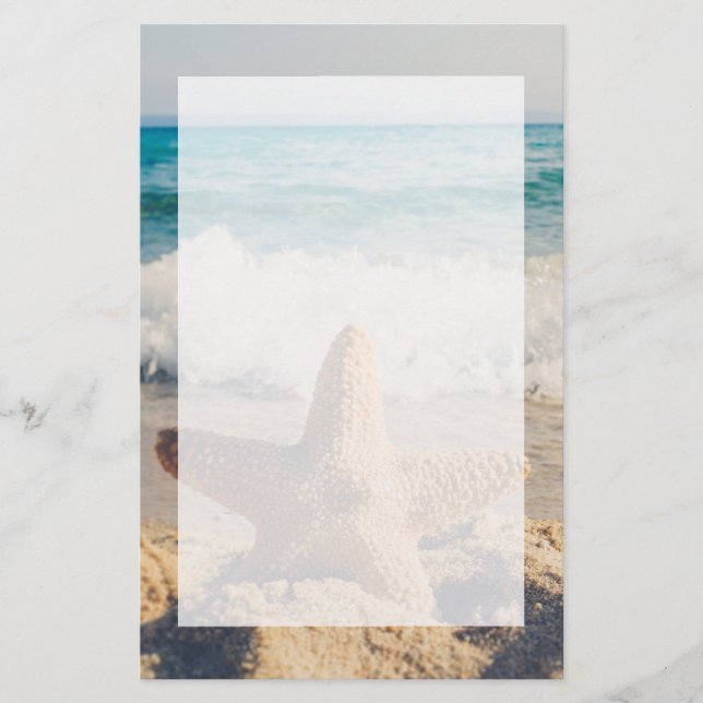 Starfish on a Sandy Beach Photograph Stationery (Front)