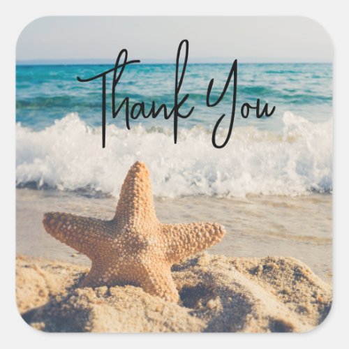 Starfish on a Sandy Beach Photograph Thank You Square Sticker