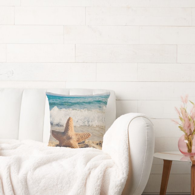  Starfish on a Sandy Beach Photograph Throw Pillow (Couch)