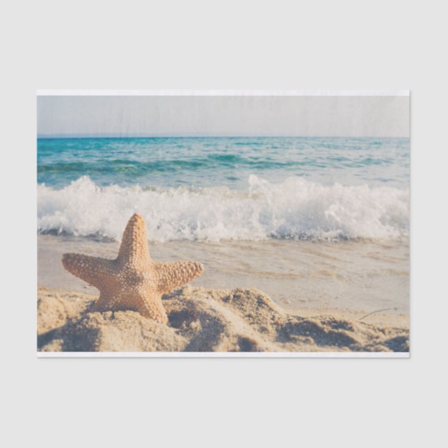 Starfish on a Sandy Beach Photograph Tissue Paper (Front)