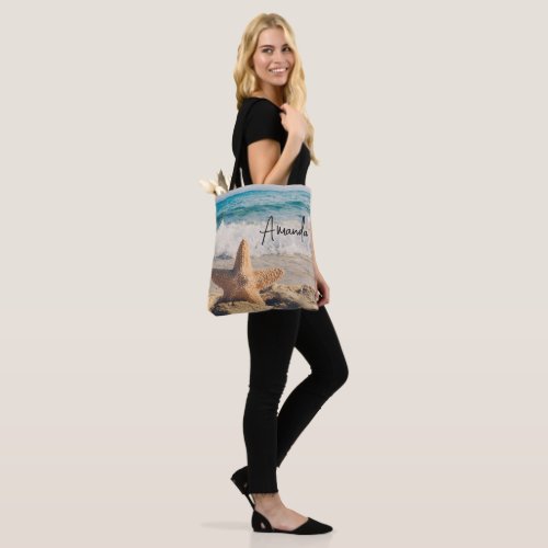 Starfish on a Sandy Beach Photograph Tote Bag