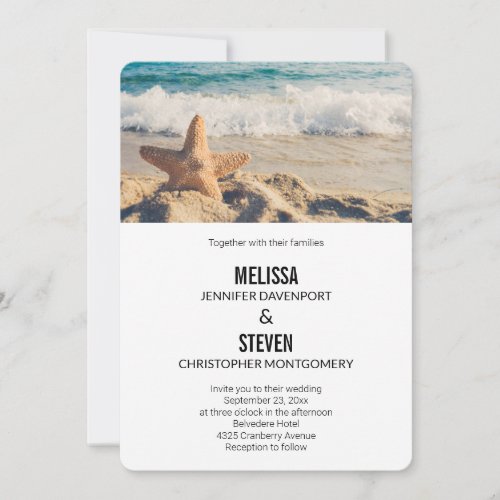 Starfish on a Sandy Beach Photograph Wedding Invitation