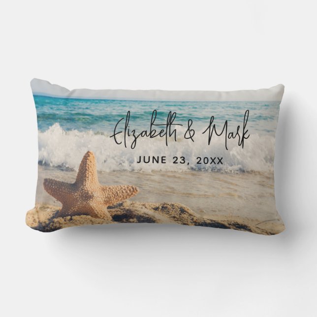 Starfish on a Sandy Beach Photograph Wedding Lumbar Pillow (Front)