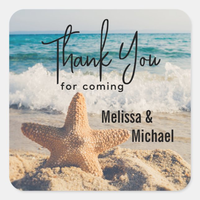 Starfish on a Sandy Beach Photograph Wedding Square Sticker (Front)