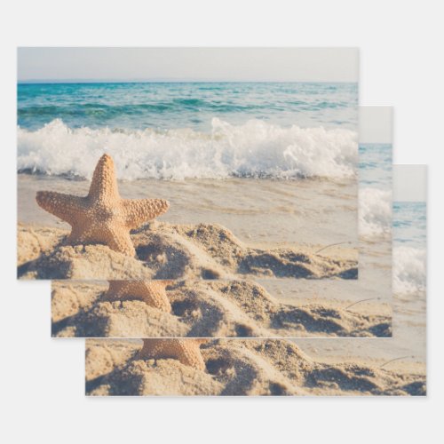 Starfish on a Sandy Beach Photograph Wrapping Paper Sheets