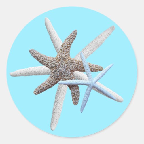 Starfish on Aqua Blue Round Tropical Sticker