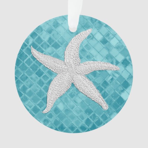 Starfish on Aqua Sea Glass Pattern Ornament