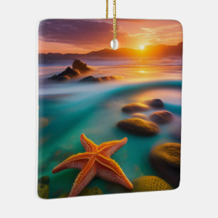 Starfish on beach at Dawn  Ceramic Ornament