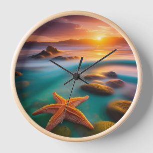 Starfish on beach at Dawn  Clock