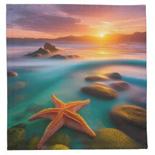 Starfish on beach at Dawn Cloth Napkin