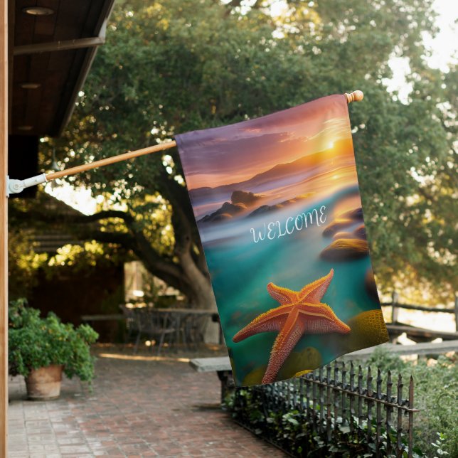 Starfish on beach at Dawn   House Flag (In SItu)