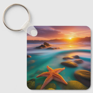 Starfish on beach at Dawn  Keychain