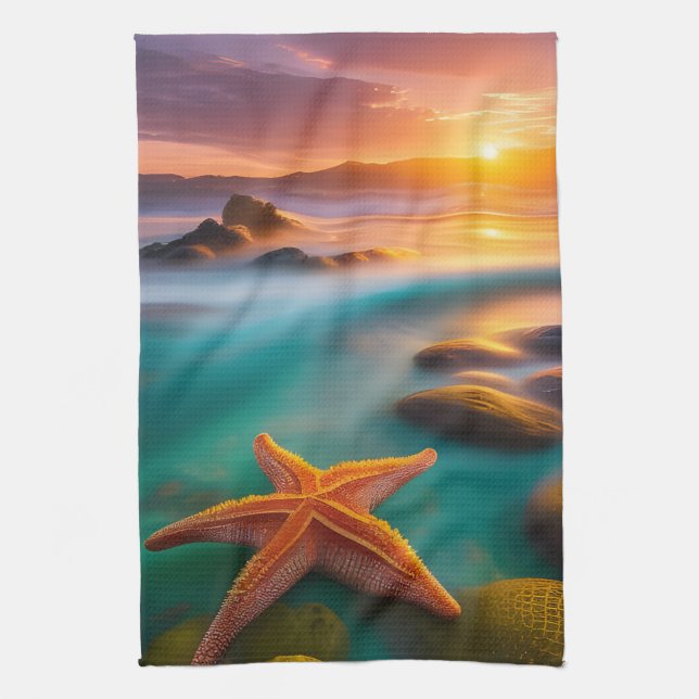 Starfish on beach at Dawn  Kitchen Towel (Vertical)