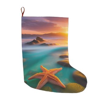 Starfish On Beach At Dawn Large Christmas Stocking by minx267 at Zazzle