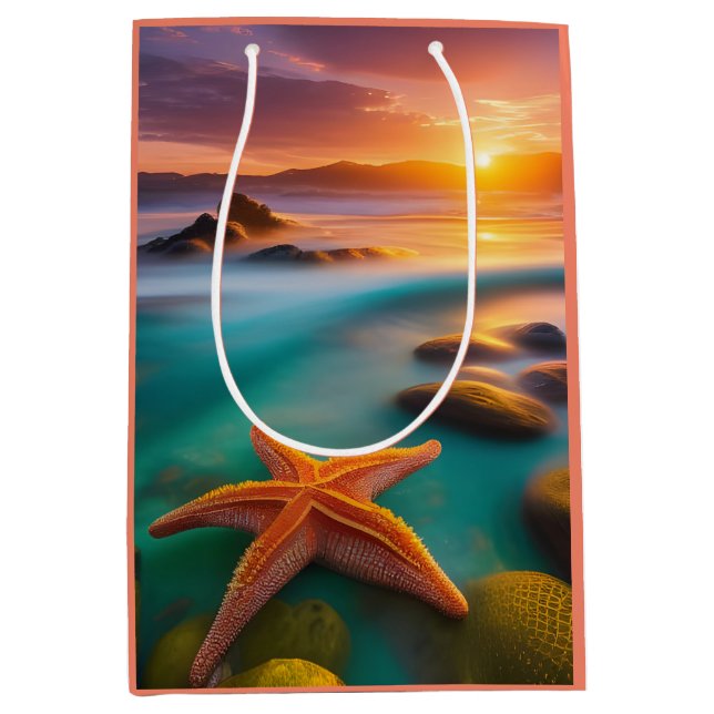 Starfish on beach at Dawn   Medium Gift Bag (Front)