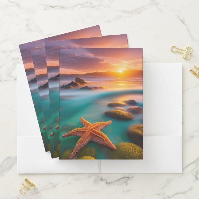 Starfish on beach at Dawn   Pocket Folder (In Situ)