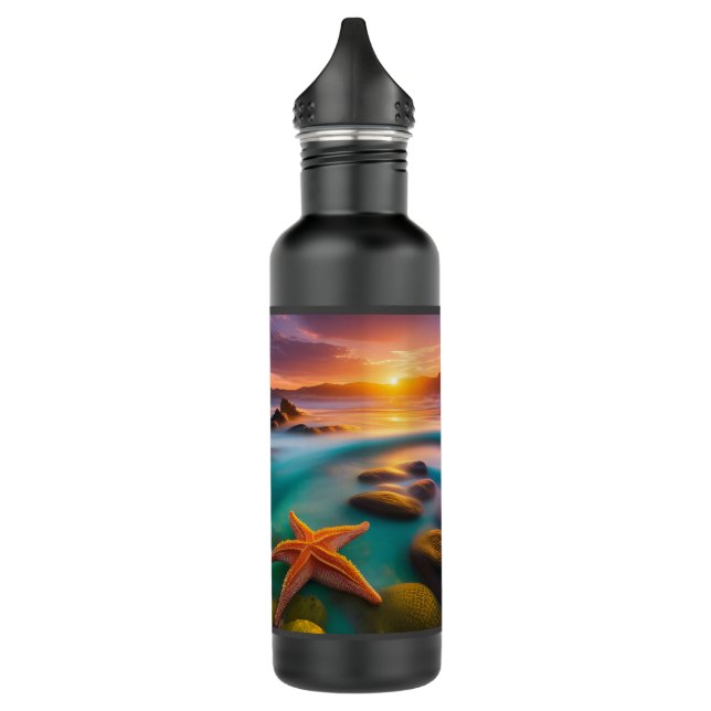 Starfish on beach at Dawn Stainless Steel Water Bottle (Left)