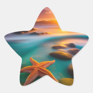 Starfish on beach at Dawn Star Sticker