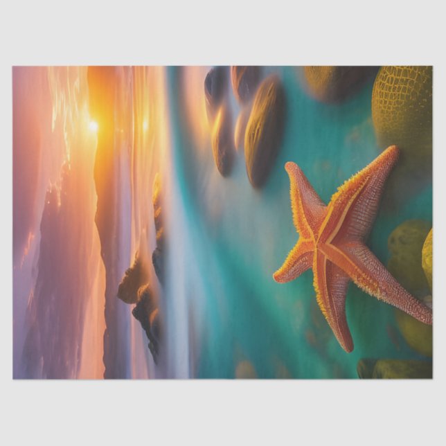 Starfish on beach at Dawn  Tissue Paper (Front)